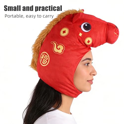 Chapeau peluche rouge cheval chaud et doux pour hiver festif