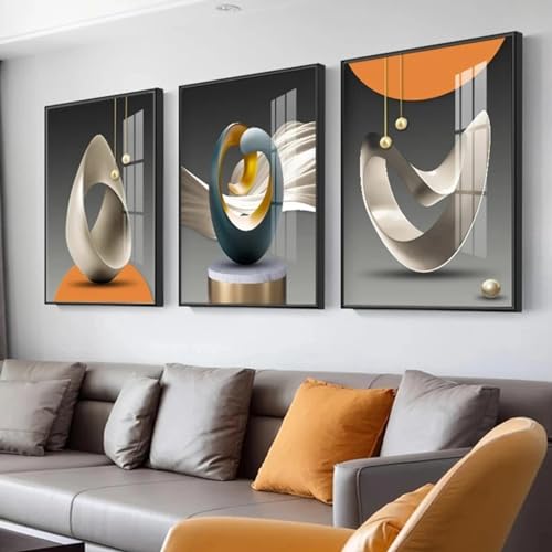 Images murales pour salon moderne lot 3 toiles géométriques abstraites 50x70cm