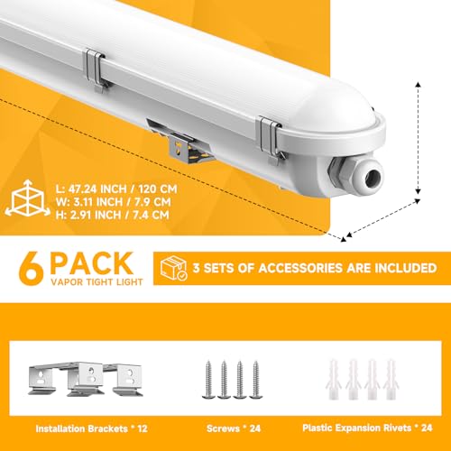 4FT Vapor Tight LED Fixture, 60W/50W/40W/30W 7800LM LED Vapor Proof Light Fixture 6000K/5000K/4000K/3500K/3000K,100-277V, ETL Listed, IP65 Waterproof Shop Lights for Garage, Warehouse, Workshop, 6Pack by JC-LGL - Used condition - Image 7