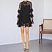 Women Lace Long Sleeve Mini Dress Y2k Sexy See Through Mesh Sheer Spring Short Dresses Party Night Out Club Cocktail (Black, S)