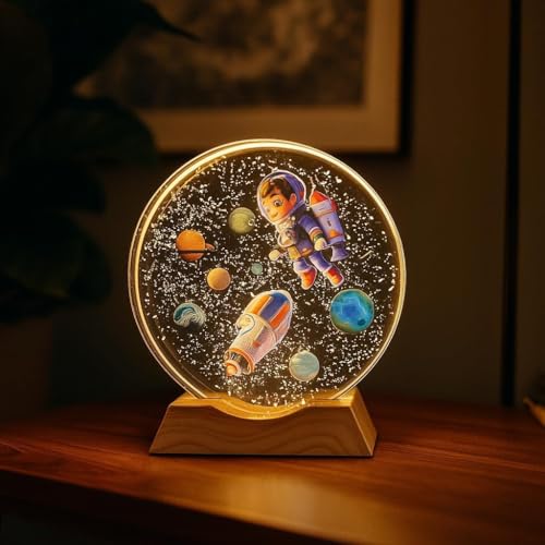 Image of 3D Acrylic LED Night Light - Warm White & Astronaut Boy Standing Design with Durable Plastic Base, Decorative Table Lamp for Bedroom, Living Room, Kids Room, Study & Home Decor Gifting