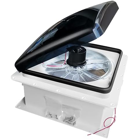 RVLOVENT 12V RV Roof Fan Vent 14'' 10 Speed Reversible Manual Lift Cover