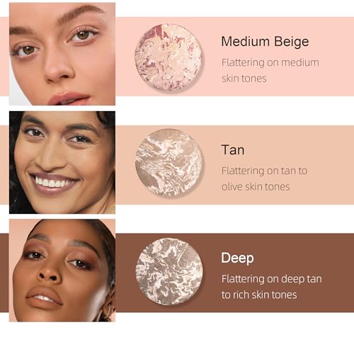 Image of Marble Baked Makeup Setting Powder, Luminous Finish Waterproof Sweatproof Conceal Foundation, 24 H No-Transfer No Smudge Oil-Control Pressed Powder Makeup Base (#04 EDIUM BEIGE, 0.53 OZ)