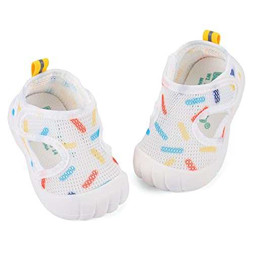 Image of LACOFIA Unisex Baby First Walking Shoes Infant Toddler Anti-Slip Breathable Mesh Trainers White 2.5
