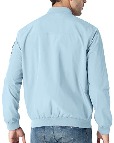 Tbmpoy Men's Lightweight Bomber Jackets Windproof Spring Windbreaker Casual Track Jacket For Outdoor Camping Travelling Light Blue Xxxl #TOP1
