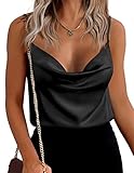 Zeagoo Women's Cowl Neck Satin Camisole Sleeveless Sexy Spaghetti Strap Silk Cami Backless Tank Tops Halter Basic Tank Shirts A-Black
