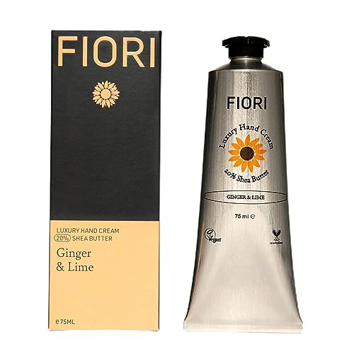 Fiori Ginger & Lime Hand Cream (75ml) - Moisturizing Dry Hand Cream with Organic Shea Butter & Aloe Vera - Vegan Hand Moisturizer - Nourishing Hand Lotion - Luxurious Hand Care