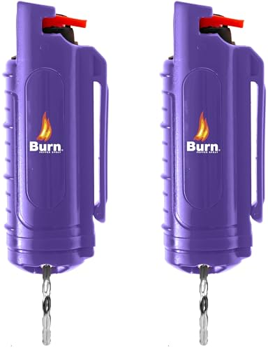 Burn Pepper Spray for Self Defense - 1/2oz Compact Pepper Spray for Women with Keychain, Maximum Strength, Police Grade with UV Dye, Ideal for Personal Safety, Joggers & Home Defense - Purple 2 Pack