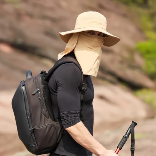Sun Hats for Men Women Fishing Hat UPF 50+ Breathable Wide Brim Summer UV Protection Hat with Face Cover & Neck Flap