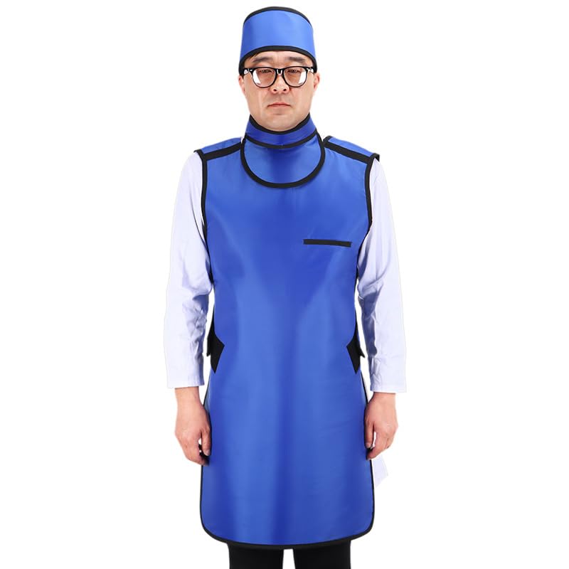 Tablier Plombé Rayons X Protection Radiologique, 0.5mmpb/0.35mmpb avec Protège-Thyroïde et Calot, Vêtement de Protection Médicale pour Dentiste et Radiologie(0.35mmpb Collar)