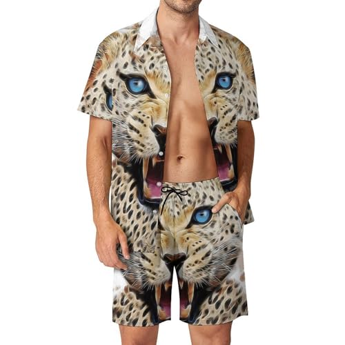 Ensemble de plage haut de gamme chemise hawaïenne léopard aquarelle et pantalon d'été homme S