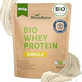 RheinNatur Bio Whey Protein-Pulver Vanille 900 g - Eiweißpulver mit natürlichem Aroma & ohne Soja - 100% Bio Molke-Protein für Proteinshakes