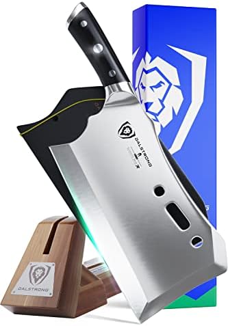Dalstrong Obliterator Meat Cleaver - 9 inch - Gladiator Series Elite R - Wood Stand and Sheath - Razor Sharp Massive Heavy Duty - 3lbs - 6mm Thickness - 7CR17MOV Steel - G10 Handle - NSF Certified