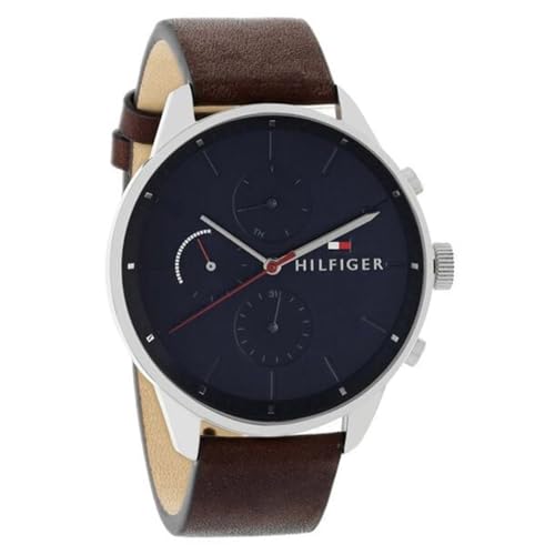 Image of Tommy Hilfiger Chase with Multidial Blue Dial Brown Strap Watch for Men - NTTH1791487W