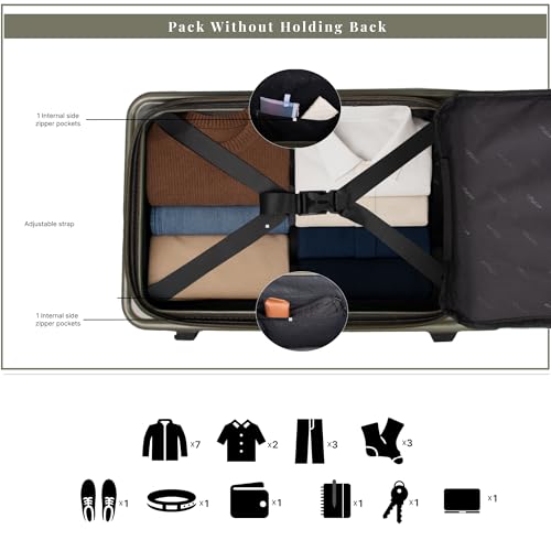 Image of F Gear Windsor Small 56cm German Makrolon Polycarbonate|Japanese Hinomoto Wheel|Front-Opening Trunk-Style Hard Luggage|Cabin Suitcase Travel|Laptop Sleeve, Expandable, Anti-Theft Zipper| Army Green