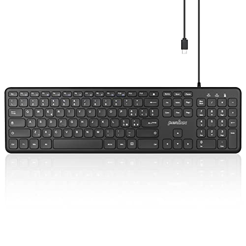 Perixx PERIBOARD-210C - Tastiera USB-C cablata di dimensioni standard - Tasti a basso profilo - Interruttori a forbice - Tasti silenziosi - Tasti multimediali - Layout italiano - Nero