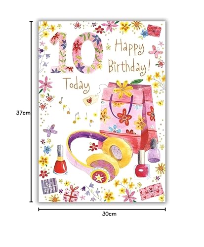 Paper Rose Girls 10th Birthday Card - Age 10 - Headphones & Nail Varnish with Gold Foil - Eco-Friendly & Recyclable - Printed in the UK