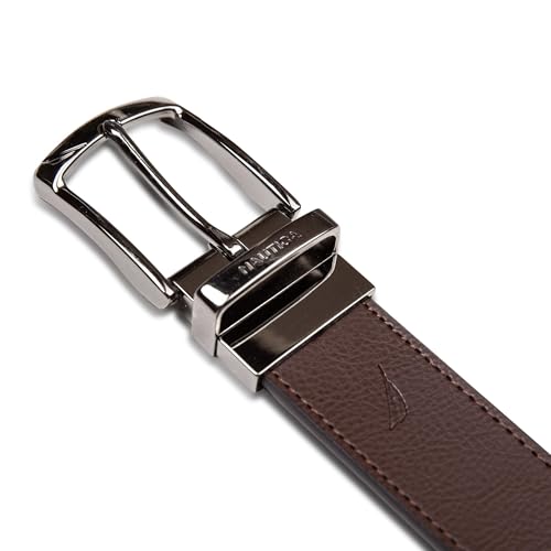 Nautica Mens Reversible Engraved Logo Leather Belt | 2-in-1 | Classic | Everyday | Business | Work | Dress | Casual | Metal Buckle - Brown/Black, 38" by Nautica - Image 4