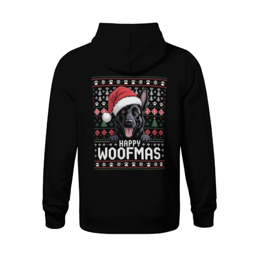 Kids Merry Woofmas Black German Shepherd Boys Girls Lightweight Kangaroo Pocket Fleece Hoodies3