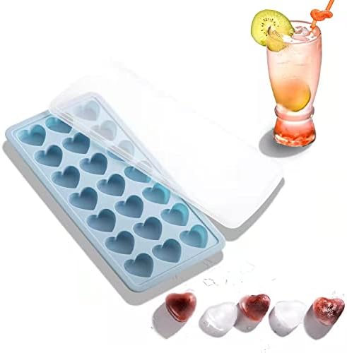 Heart Shape Ice Cube Tray, 21 Holes Silicone Ice Cube Mold with Removable Lid Flexible for Whiskey Cocktail Chocolate Valentine's Day (Blue)