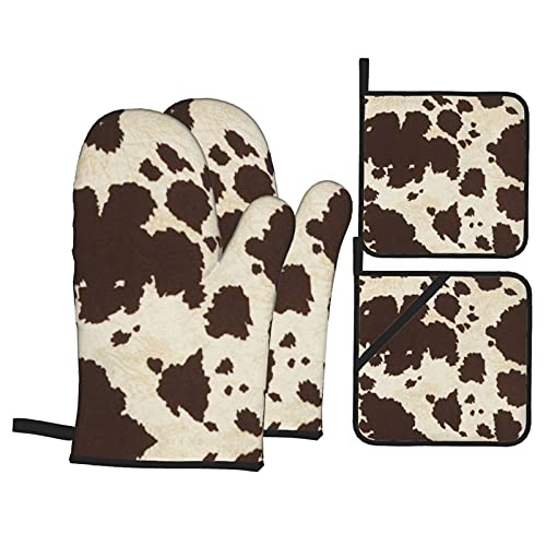 Lot de 4 maniques et maniques en fourrure de vache avec doublure pour la cuisine, la cuisson, le barbecue