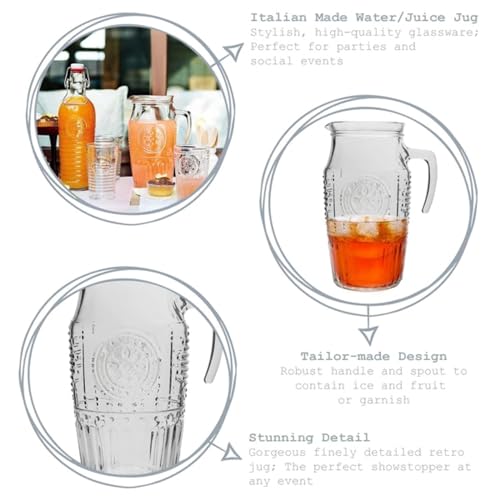 Bormioli Rocco Romantic, Elegant Floral Glass Pitcher, 60.75 oz, Made In Italy. - Thumbnail 5