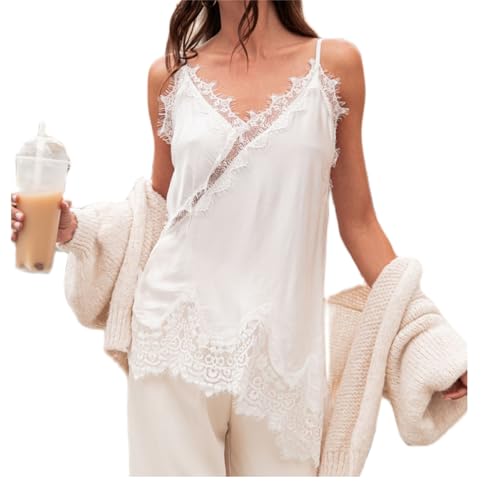 Women Satin Lace Long Camisole Y2k Spaghetti Strap Silky Patchwork Cami Top Sexy Layering Slip Dress Fairy Streetwear