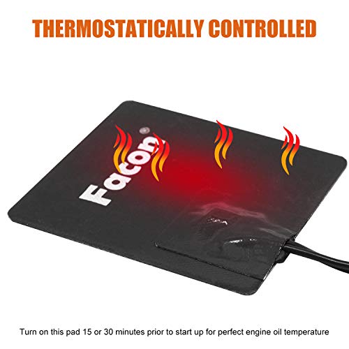 Facon 5'' x 4'' Automotive Engine Block Heater Pad with 3M Self Adhesive and Thermostatically Controlled, 50W Engine Oil Pan Heater Pad with 2-Prong Plug, Silicone Sealer Included