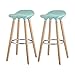 OSLO Lot de 2 tabourets de bar bleu + pieds hetre massif - Scandinave - L 39 x P 40 cm