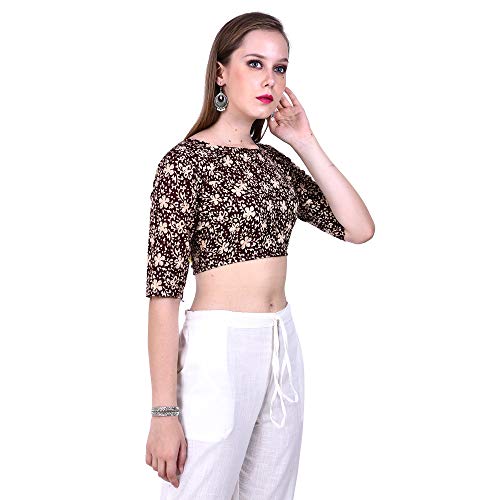 Image of Fressia Fabrics Pure Cotton Kalamkari Print Readymade Saree Blouse for Women