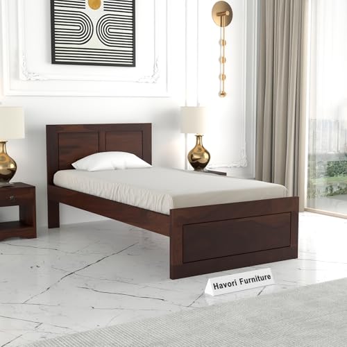 Image of Solid Sheesham Wood Single Size Bed Without Storage for Bedroom Living Room Single Cot for Home Wooden Palang for Hotel (Walnut, Size 6 * 4)