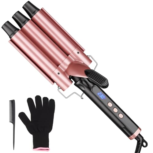 3-Barrel 25mm Hair Waver with 14 Temperature Settings (100–230°C) Ceramic Curling Iron for Mermaid Waves