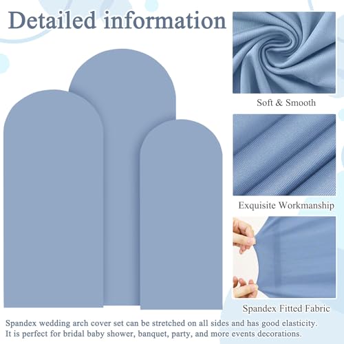 Image of FOTSHARER Dusty Blue Backdrop Arch Cover Set of 3 Arched Backdrop Cover 7.2FT, 6.6FT, 6FT Wedding Arch Stand Covers Chiara Arched Covers Spandex for Wedding Anniversary Birthday Party Balloon Decor