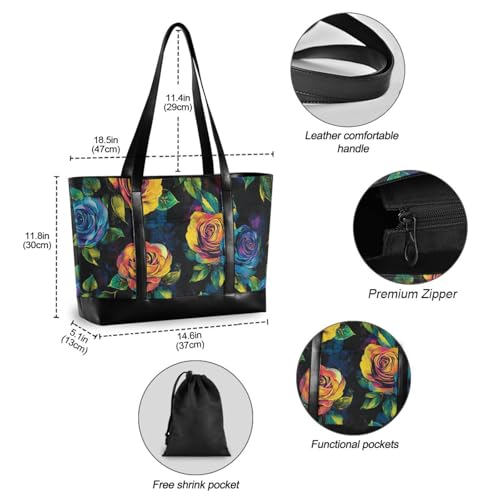 KLL Black Vivid Colorful Roses simple briefcase bag with zipper 14 inch bag Large Handbag for ladies with tablet bolsos secret para mujeres4
