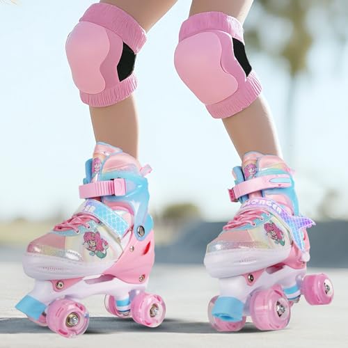 Kinder Rollschuhe-Verstellbare Rollschuhe für Mädchen und Jungen, Atmungsaktiv Kinderrollschuhe mit Rollen, Verstellbare Kinderrollschuhe für Mädchen, Jungen, Kinder, Anfänger (Pink, M)