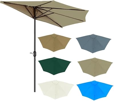 Half Round Replacement Parasol Canopy 9ft Replacement Top Cover for Half Umbrella 5Ribs Outdoor Market Umbrella Replacement Top CoverLight Brown