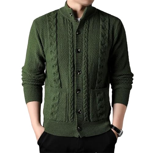 Men's Youth Trendy Half-High Collar Long Sleeved Knitted Cardigan Retro Twist Sweater