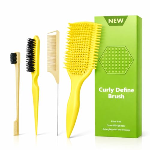 Image of Detangler Brush for Curly Hair, Lightweight Curly Hair Brush with Vented Design for Easy Glide, Effortlessly Detangles Without Pulling or Snagging, Suitable for All Wet and Dry Hair Types (Yellow)