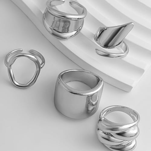 Image of Shining Diva Fashion Stylish Trendy Finger Rings Set for Women & Girls | Chunky Minimal Statement Ring Combos Modern Elegant Jewellery Collection