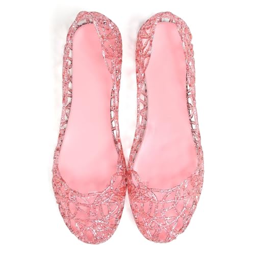 Image of Stunner Women Beach Jelly Shoes Slip On Crystal Summer Hollow Ballet Flats | Summer Cool PVC Breathable Outdoor Indoor Dressy Flat Sandals for Holiday Shopping Spa Swimming Pool