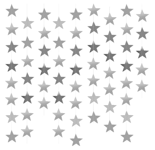 Image of Silver Glitter Star Garland Hanging Decorations, Streamer Bunting Banner Decorations,65 Feet, Twinkle Star Backdrop for Graduation, Birthday, Wedding, Christmas Party, New Year (Silver)