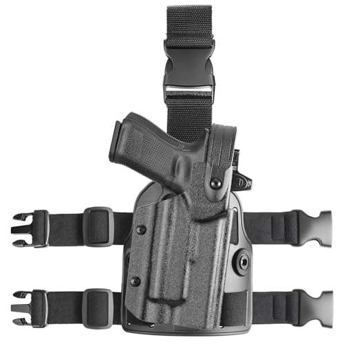 WARRIORLAND Drop Leg Holster for Glock 17/19 Gen 3-5, 22/23/31/32 Gen 3-4, 19X/44/45 with TLR-1 HL/HP/HP-X – Level II Retention Duty Kydex Holster, Optic Cut, Adj. Polymer Platform, Right Hand