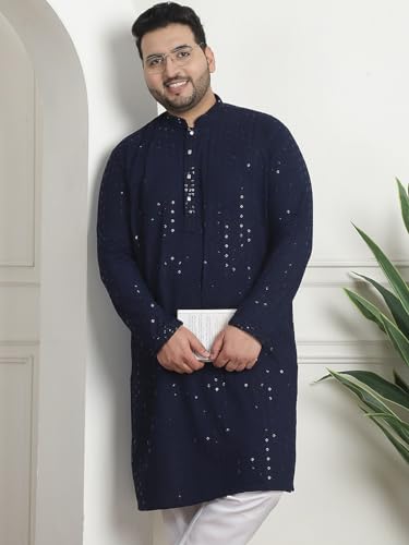 Sojanya PLUS (Since 1958) Men's Cotton Sequinned Embroidered Long Kurta2