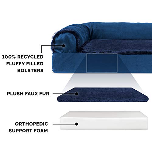 Furhaven Orthopedic Dog Bed For Large Dogs W/ Removable Bolsters & Washable Cover, For Dogs Up To 125 Lbs - Plush & Velvet L Shaped Chaise - Deep Sapphire, Jumbo Plus/Xxl #TOP2