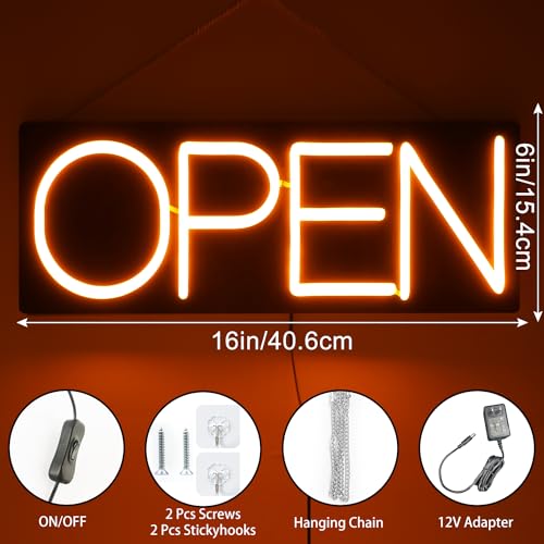 Image of Open Signs for Business 12V /2A Ultra Bright LED Neon Open Sign 16 Inch Lighted Open Sign Electric Light Up Open Sign for Business Storefront Window Glass Door Retail Shop Store Bar Salon Restaurant,Yellow