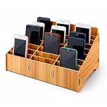 GREENSAPPIRE 24-Slot Wooden Cell Phone Storage Box – Desktop Organizer for Office, Classroom, and Conference Room, Multi-Compartment Mobile Phone Holder