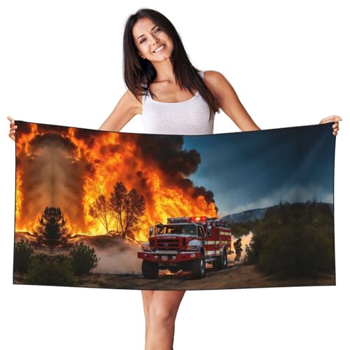 ADAhgu Telo da spiaggia con stampa di fiamme pompiere, da viaggio, piscina, vacanze, all'aperto, prendere il sole, campeggio, coperta leggera