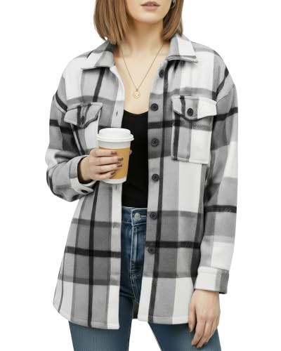 NY Threads Women's Flannel Shirt Plaid Shacket Fall Outfit Relaxed