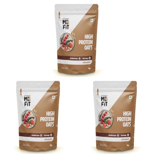 Image of MuscleBlaze Fit High Protein Oats (Unflavoured, 1kg) | 23g Protein | Breakfast Cereals for Weight Management (Pack of 3)
