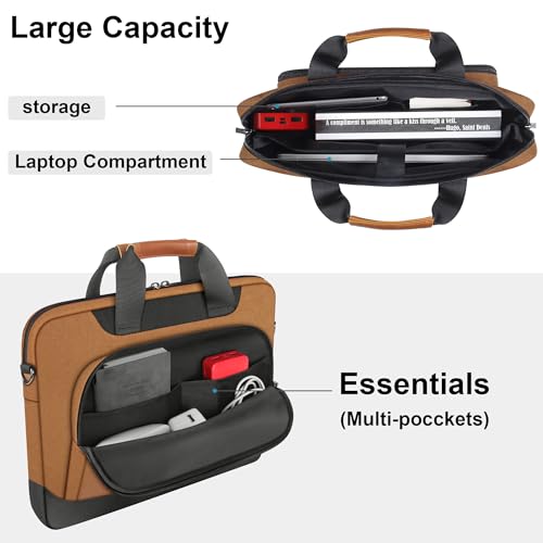 DOMISO 17-17.3 Inch Laptop Bag Large Capacity Shoulder Bag Laptop Case for 17 Inch HP/Dell/Lenovo Waterproof Padded Computer Bag with Handle for Women Men, Brown by DOMISO - Used condition - Image 5